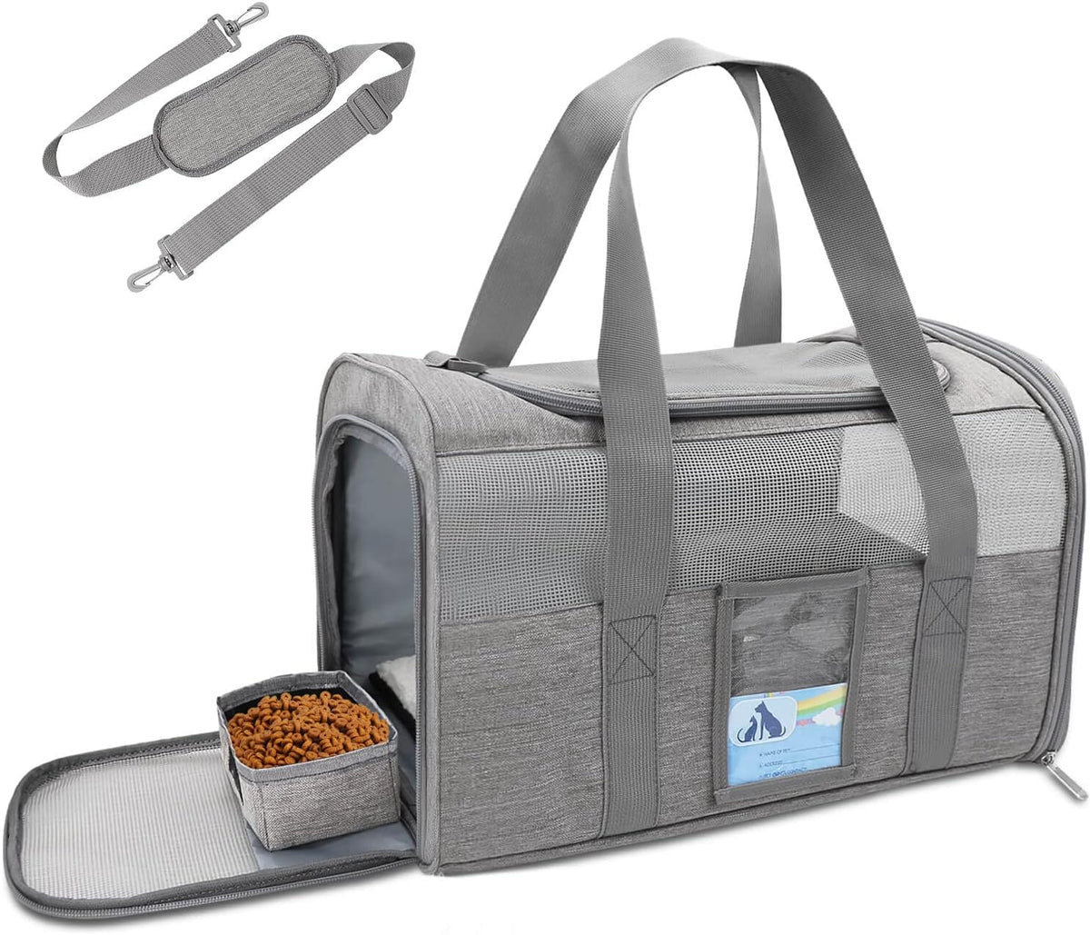 Cat Carrier for Large Cats 20 Lbs, Medium Cat under 25 Lbs, Dog Carriers for Small Dogs, Soft Travel Pet Carrier for 2 Cats Small Dogs, Grey