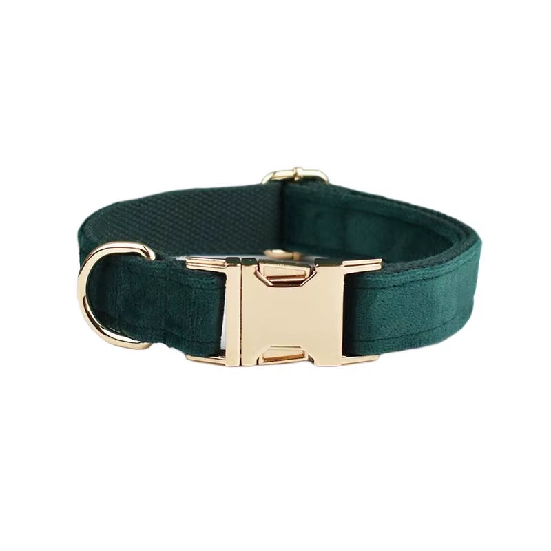 Green Velvet Dog Collar and Leash Set for Dogs Custom Engraved Nameplate Pet Supplies Dog Leash Velvet43