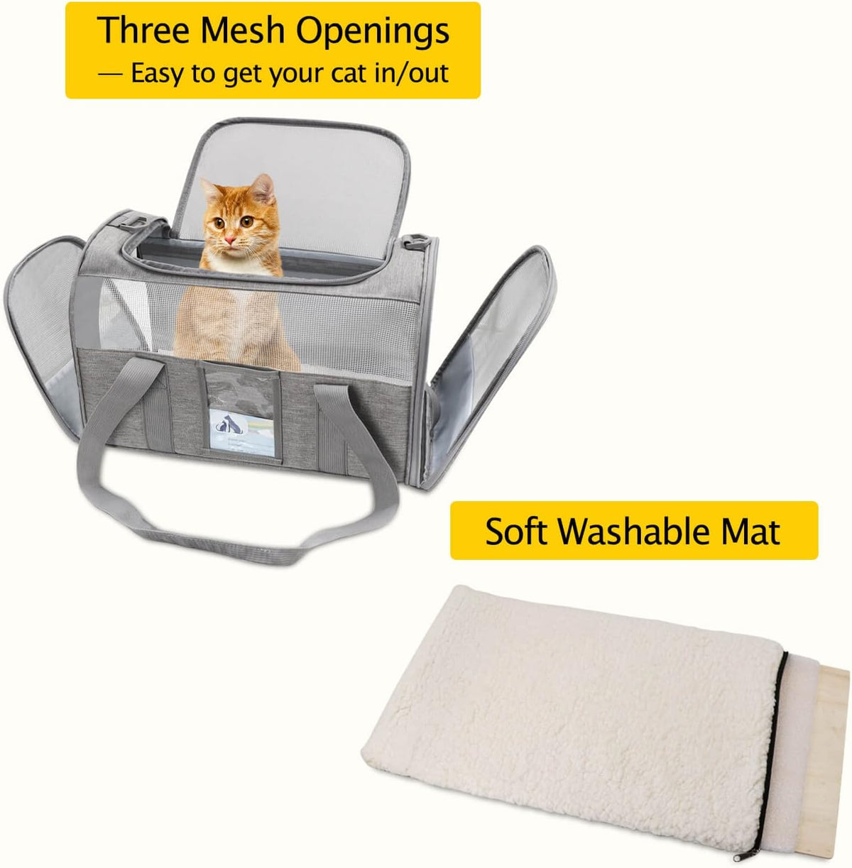Cat Carrier for Large Cats 20 Lbs, Medium Cat under 25 Lbs, Dog Carriers for Small Dogs, Soft Travel Pet Carrier for 2 Cats Small Dogs, Grey