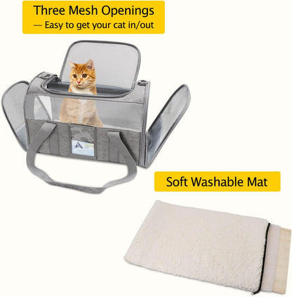 Cat Carrier for Large Cats 20 Lbs, Medium Cat under 25 Lbs, Dog Carriers for Small Dogs, Soft Travel Pet Carrier for 2 Cats Small Dogs, Grey