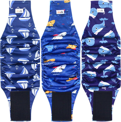 Reusable Dog Diapers Male 3Pcs, Premium Washable Belly Bands for Male Dogs Xlarge, High Absorbing Male Dog Wraps for Doggie Puppy Excitable Urination and Training(Sailboat, XL)