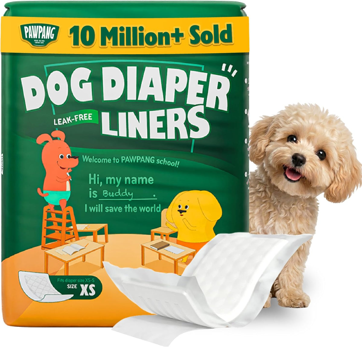 Dog Diaper Liners, Booster Pads for Male & Female Dogs, 100Ct, XS