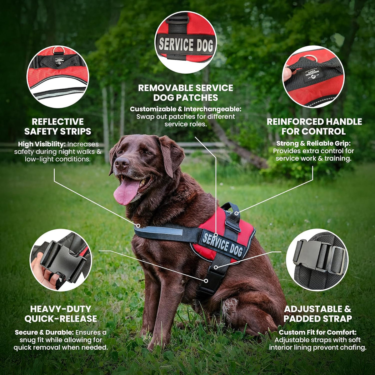Service Dog Vest with Handle, No Pull Dog Harness for Large Dogs, Reflective Straps, Removable Patches Training Vest (Small - Large Breeds)