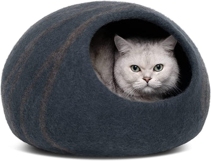 Cat Cave - Merino Wool Bed for Indoor Cats (Slate Grey, Large) | Cat Bed Enclosure, Cat Supplies & Cat Essentials, Premium Felt, Handmade, Soft, Lightweight, Breathable, Adjustable