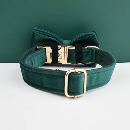 Green Velvet Dog Collar and Leash Set for Dogs Custom Engraved Nameplate Pet Supplies Dog Leash Velvet43