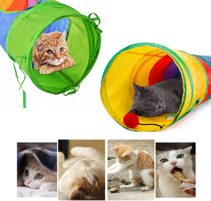 Cat Tunnel for Indoor Cats, 45" Long Rainbow Collapsible Kitten Tube with a Fun Ball and 2 Holes Cat Play Tunnel, Rabbit Tunnel for Kittens Exercising Hiding Training and Running(Colorful)