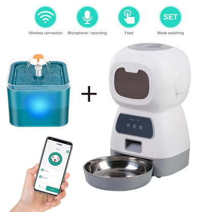3.5L Automatic Pet Feeder Wifi APP Smart Timed Dosing Feeder Cat Dog Food Dispenser 2L Auto Drink Fountain Water Feeder Cat Bowl