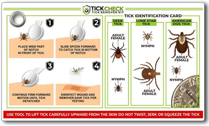Tick Remover Spoon - 3 Pack of Lightweight Tick Remover Tools with Free Tick ID Card & Carabiner (1 Set, 3 Spoons)