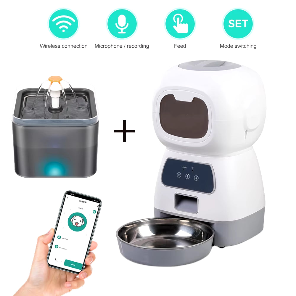 3.5L Automatic Pet Feeder Wifi APP Smart Timed Dosing Feeder Cat Dog Food Dispenser 2L Auto Drink Fountain Water Feeder Cat Bowl