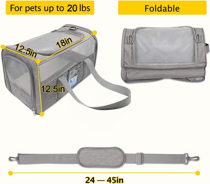 Cat Carrier for Large Cats 20 Lbs, Medium Cat under 25 Lbs, Dog Carriers for Small Dogs, Soft Travel Pet Carrier for 2 Cats Small Dogs, Grey