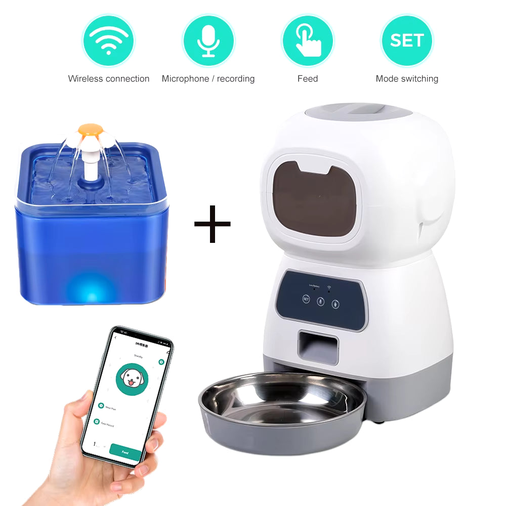 3.5L Automatic Pet Feeder Wifi APP Smart Timed Dosing Feeder Cat Dog Food Dispenser 2L Auto Drink Fountain Water Feeder Cat Bowl
