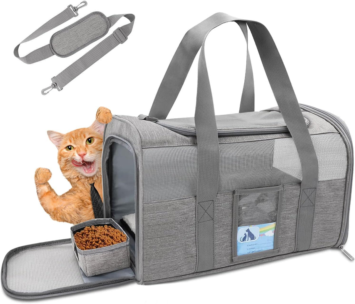 Cat Carrier for Large Cats 20 Lbs, Medium Cat under 25 Lbs, Dog Carriers for Small Dogs, Soft Travel Pet Carrier for 2 Cats Small Dogs, Grey