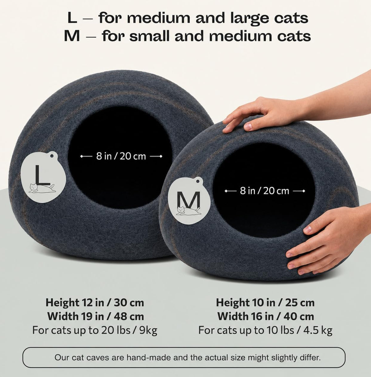 Cat Cave - Merino Wool Bed for Indoor Cats (Slate Grey, Large) | Cat Bed Enclosure, Cat Supplies & Cat Essentials, Premium Felt, Handmade, Soft, Lightweight, Breathable, Adjustable