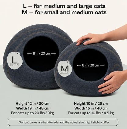 Cat Cave - Merino Wool Bed for Indoor Cats (Slate Grey, Large) | Cat Bed Enclosure, Cat Supplies & Cat Essentials, Premium Felt, Handmade, Soft, Lightweight, Breathable, Adjustable