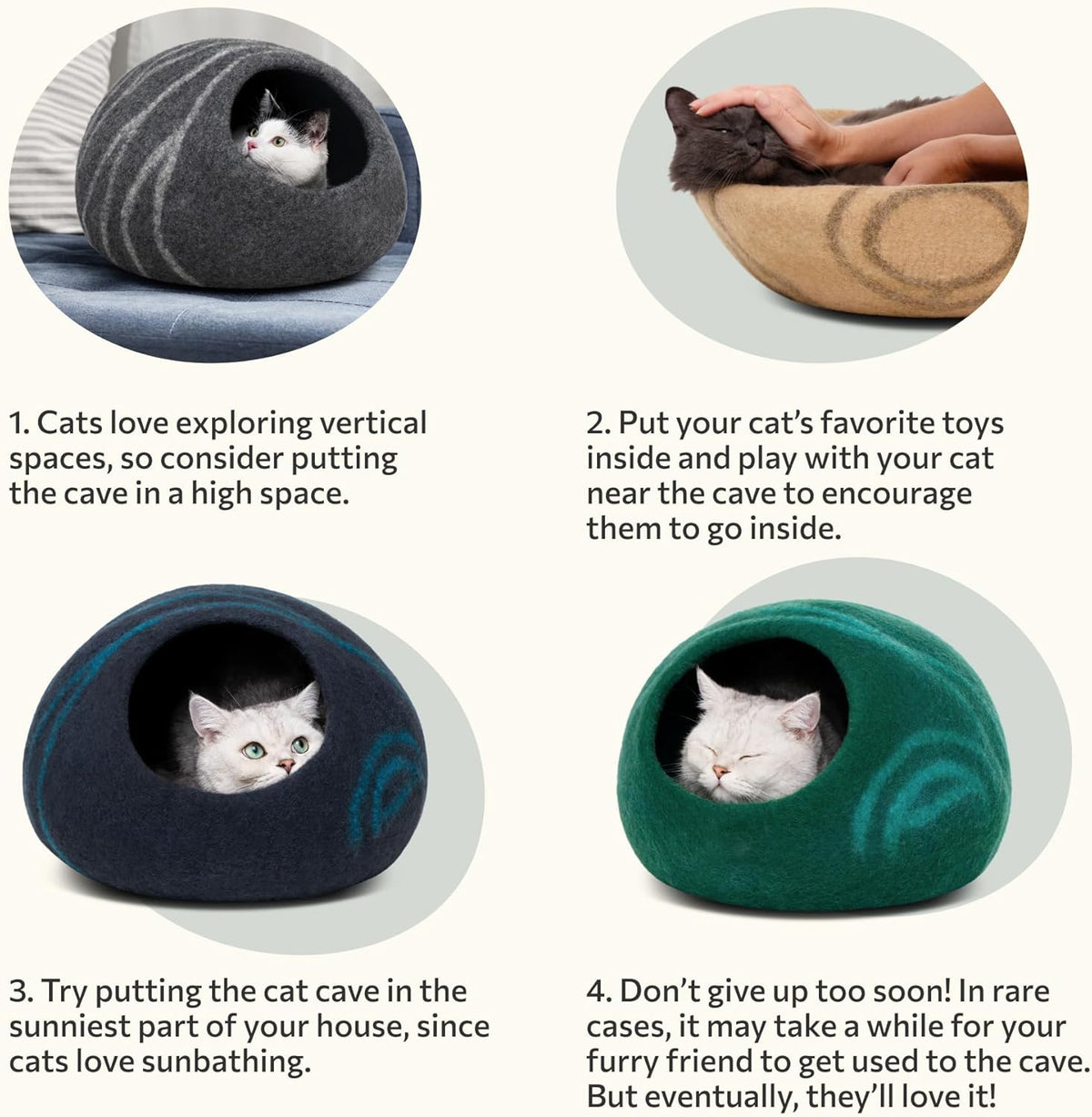 Cat Cave - Merino Wool Bed for Indoor Cats (Slate Grey, Large) | Cat Bed Enclosure, Cat Supplies & Cat Essentials, Premium Felt, Handmade, Soft, Lightweight, Breathable, Adjustable
