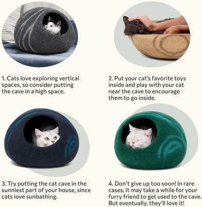 Cat Cave - Merino Wool Bed for Indoor Cats (Slate Grey, Large) | Cat Bed Enclosure, Cat Supplies & Cat Essentials, Premium Felt, Handmade, Soft, Lightweight, Breathable, Adjustable
