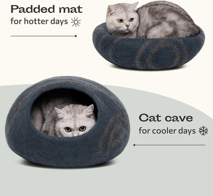 Cat Cave - Merino Wool Bed for Indoor Cats (Slate Grey, Large) | Cat Bed Enclosure, Cat Supplies & Cat Essentials, Premium Felt, Handmade, Soft, Lightweight, Breathable, Adjustable