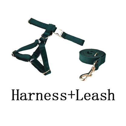 Green Velvet Dog Collar and Leash Set for Dogs Custom Engraved Nameplate Pet Supplies Dog Leash Velvet43