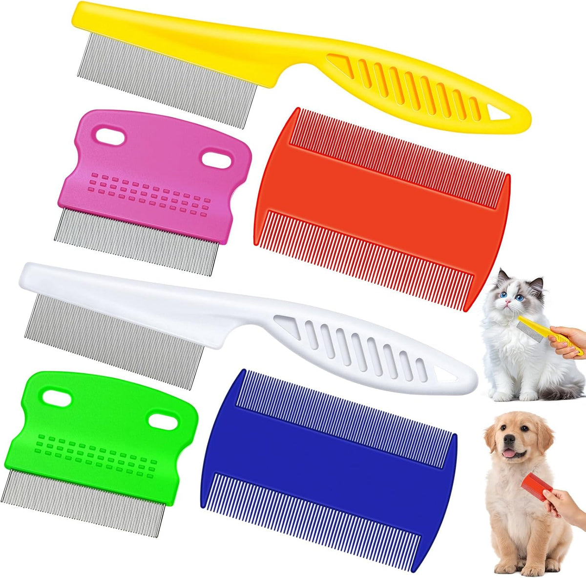 6 Pack Flea Comb Pet,White, Yellow, Green, Purple, Orange, Dark Blue