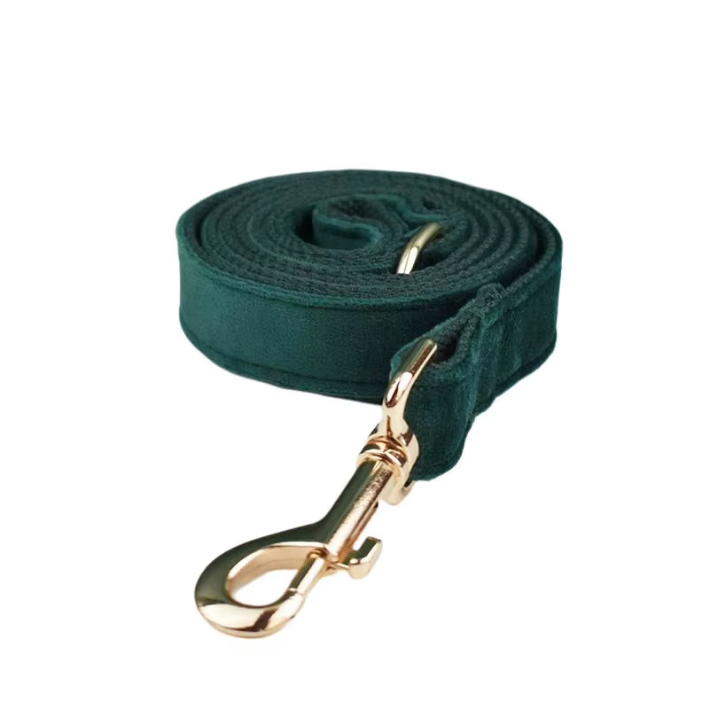Green Velvet Dog Collar and Leash Set for Dogs Custom Engraved Nameplate Pet Supplies Dog Leash Velvet43