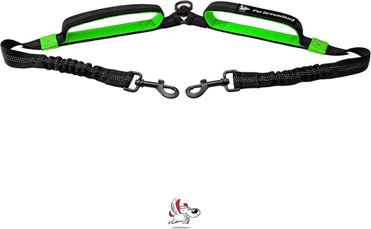 Exquisite Double Dog Coupler No Tangle Swivel for Two Medium Dogs. Premium Quality Attachment for Easy Dog Walking. You Will Absolutely Love This Amazing Gear (Black & Green)