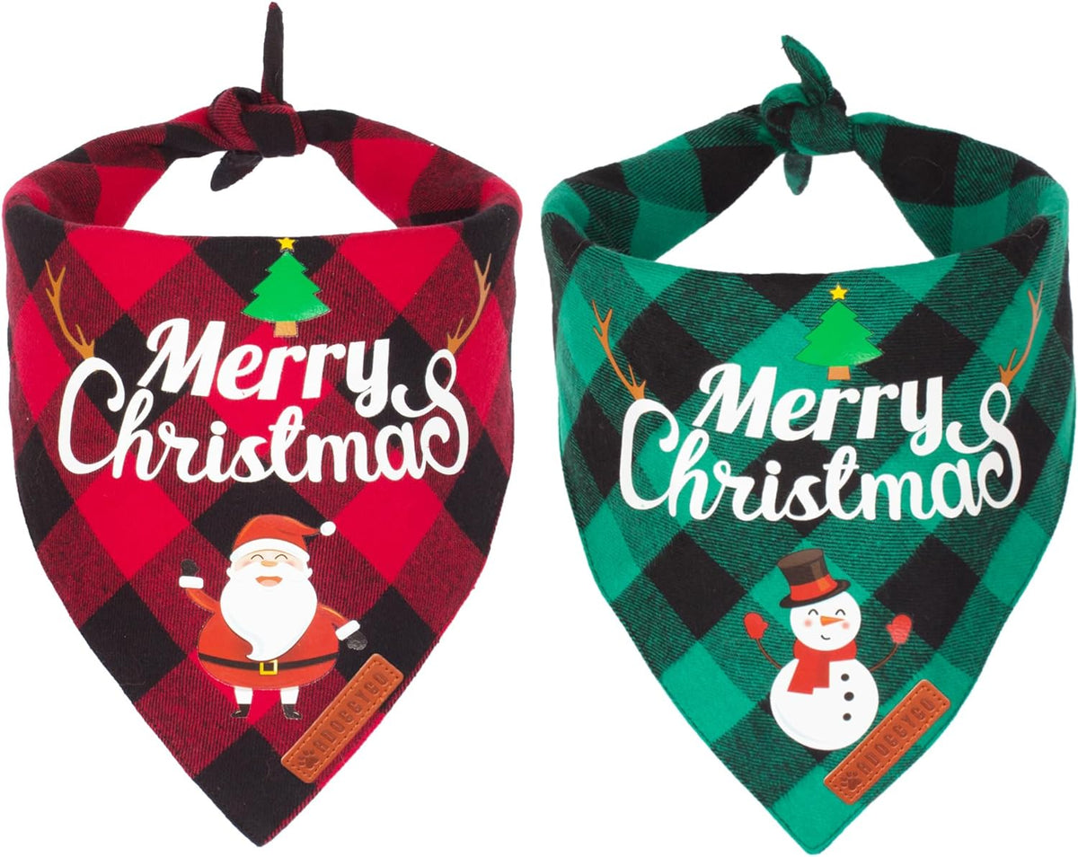 2 Pack Dog Bandana Christmas Classic Plaid Pet Scarf Triangle Bibs Kerchief Merry Christmas Santa Snowman Bandana for Medium Large Dogs Pets (Large)
