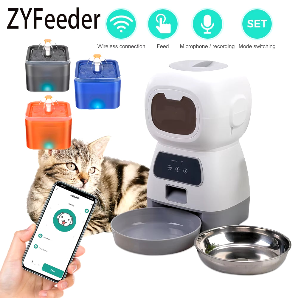 3.5L Automatic Pet Feeder Wifi APP Smart Timed Dosing Feeder Cat Dog Food Dispenser 2L Auto Drink Fountain Water Feeder Cat Bowl