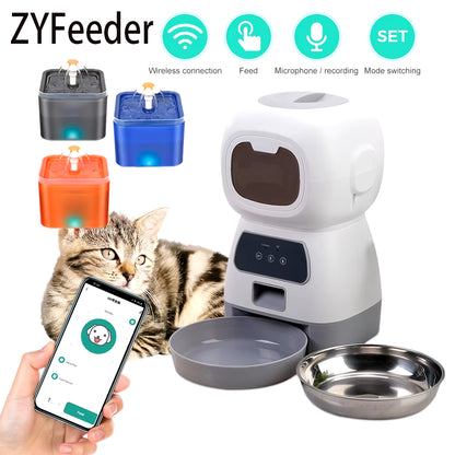 3.5L Automatic Pet Feeder Wifi APP Smart Timed Dosing Feeder Cat Dog Food Dispenser 2L Auto Drink Fountain Water Feeder Cat Bowl