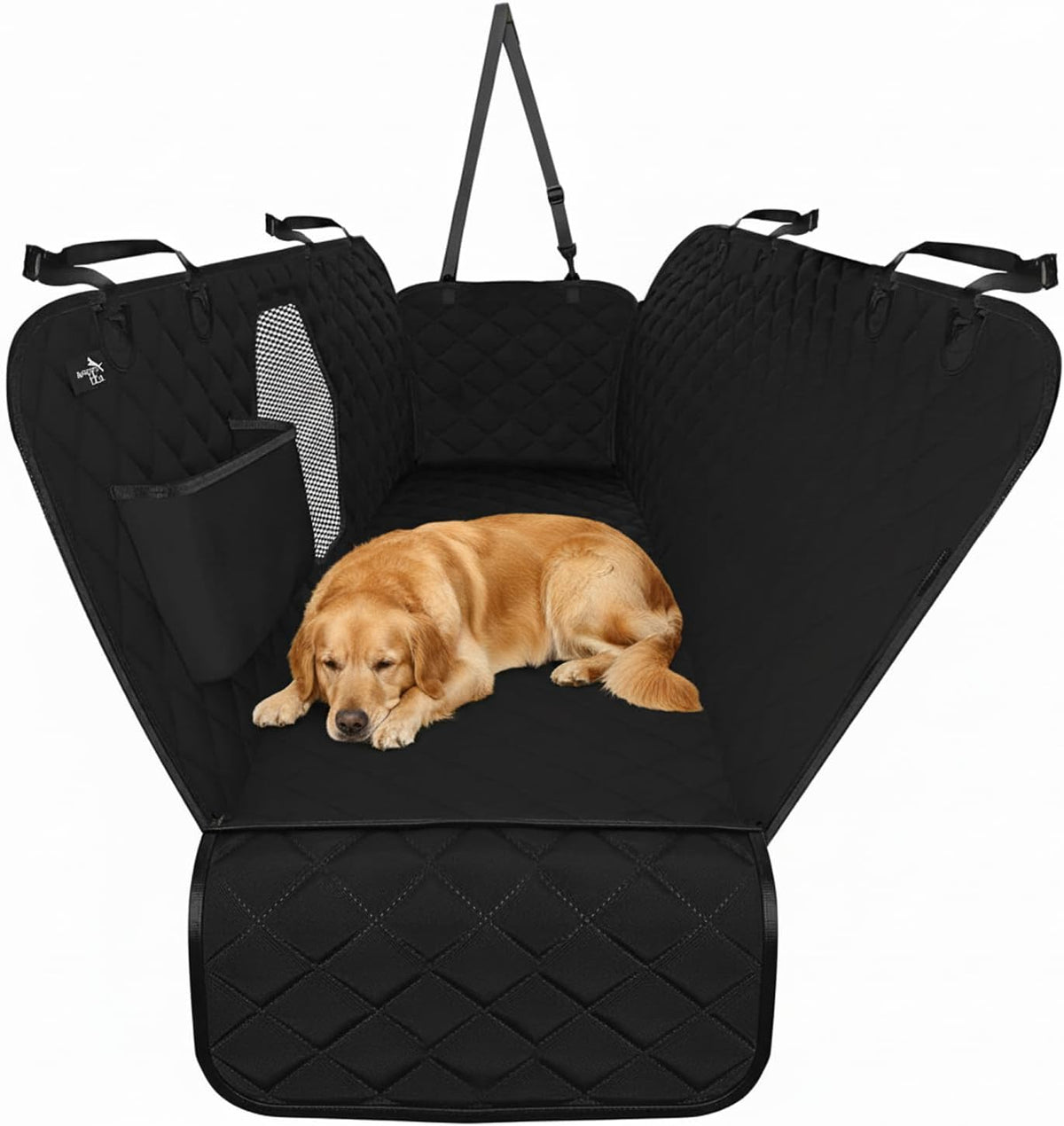 Dog Car Seat Cover for Back Seat, Waterproof Pet Protection Hammock, SUV Truck Car Backseat Protector with Safety Features, Black