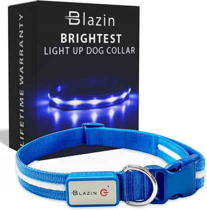 Light up Dog Collar - the Original LED Dog Collar - USB Rechargeable - Waterproof - 1,000 Feet of Visibility - Dog Collar Light for Small, Medium, Large Dogs - USA Brand