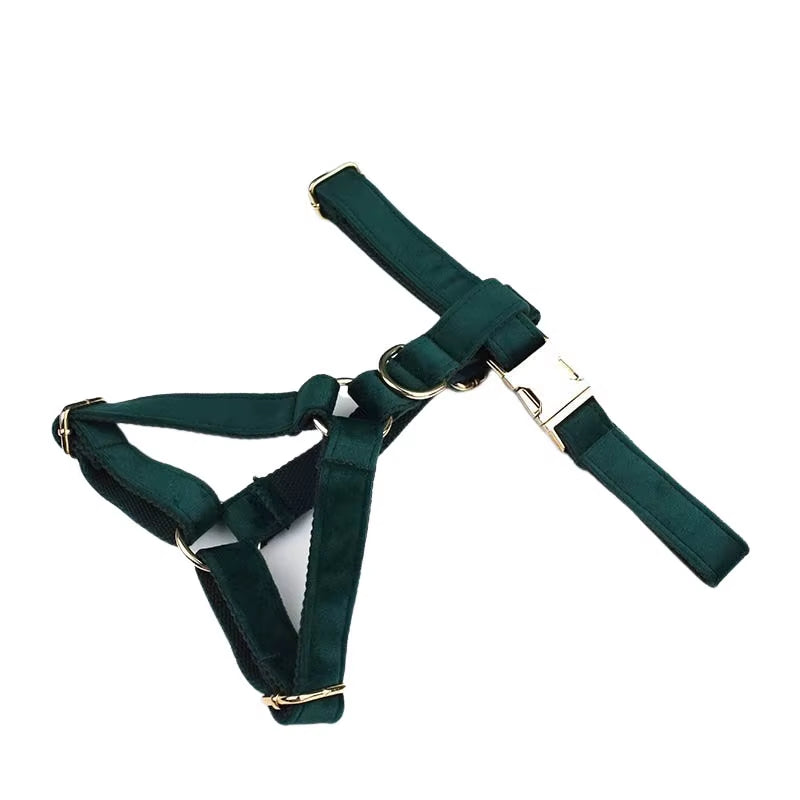 Green Velvet Dog Collar and Leash Set for Dogs Custom Engraved Nameplate Pet Supplies Dog Leash Velvet43