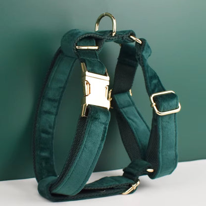 Green Velvet Dog Collar and Leash Set for Dogs Custom Engraved Nameplate Pet Supplies Dog Leash Velvet43