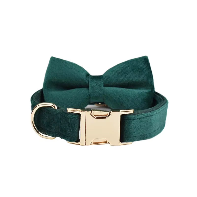 Green Velvet Dog Collar and Leash Set for Dogs Custom Engraved Nameplate Pet Supplies Dog Leash Velvet43